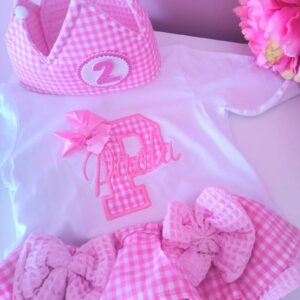 Conjunto de Cumpleaños de cuadros vichy rosa