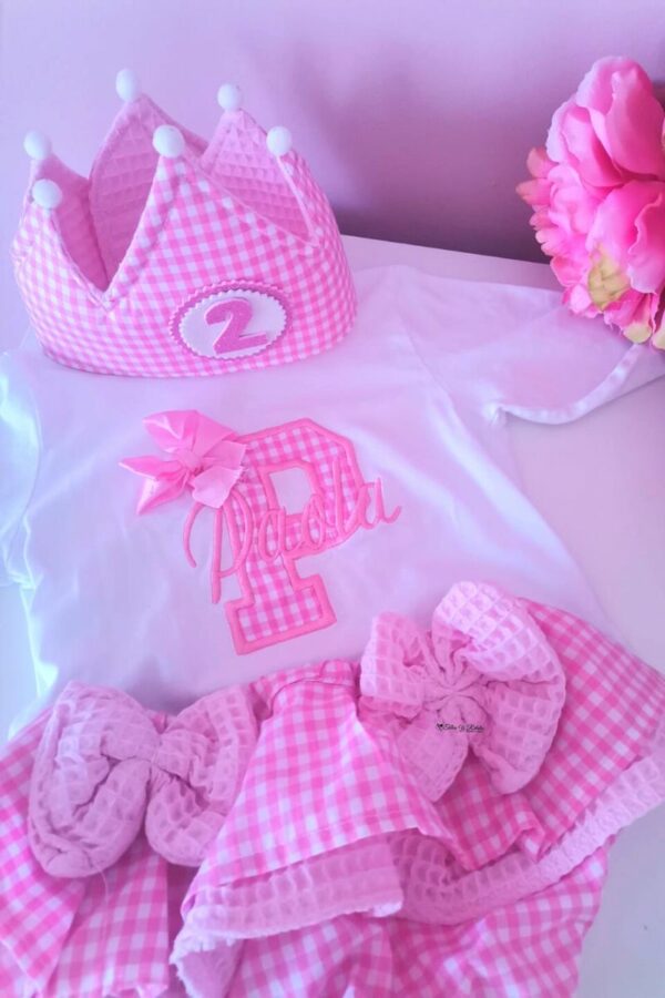Conjunto de Cumpleaños de cuadros vichy rosa