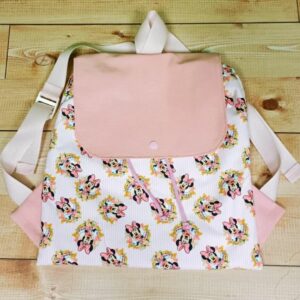 Mochila con solapa rosa de rayas de la minnie