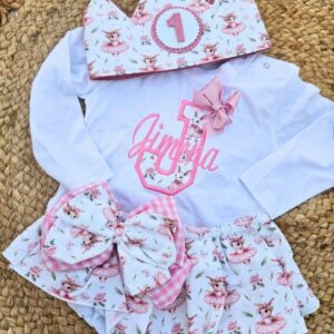 Conjunto de cumpleaños de camiseta y cubrepañal con volantes de conejita bailarina