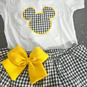 Conjunto camiseta y cubrefalda cuadros vichy negro mickey