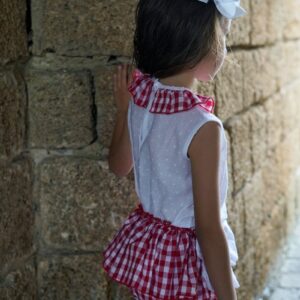 Conjunto de camisa de plumeti y bragas con volante de cuadros vichy rojo - Imagen 2