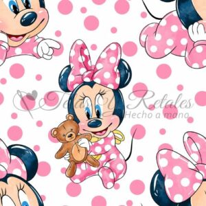 Tela Blanca Minnie Bebé Lunares Rosa