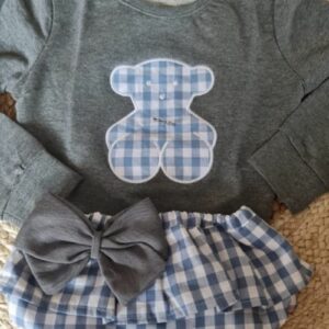 Conjunto osito Tous celeste y gris