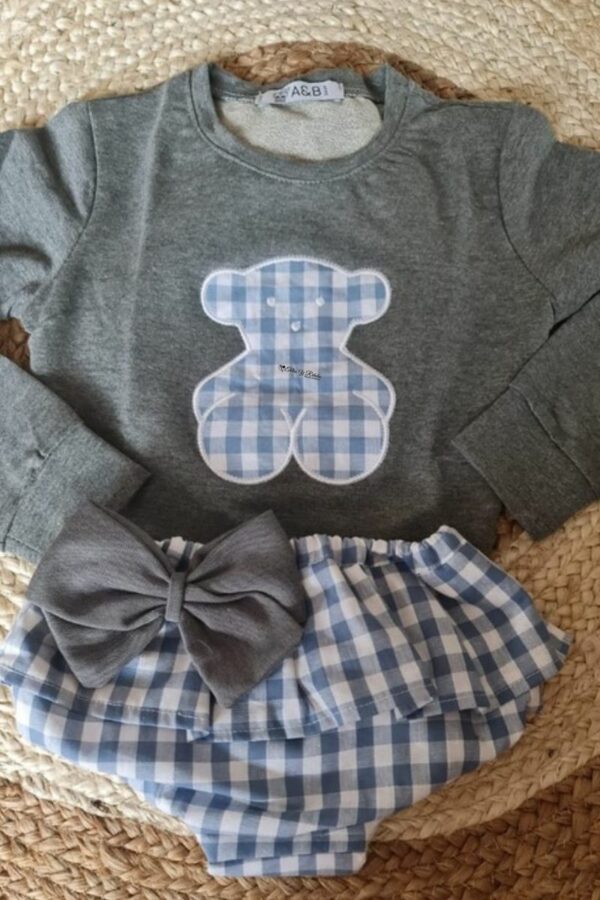 Conjunto osito Tous celeste y gris