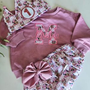 Conjunto de Cumpleaños sudadera y cubrepañal con volantes de minnie lunares rosas