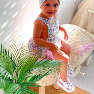 Peto new florecillas con volantes rosa de cuadros vichy - Imagen 2