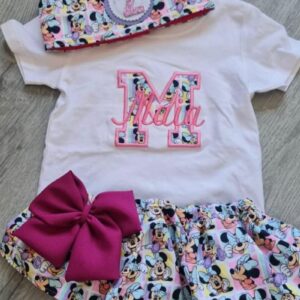 Conjunto de Cumpleaños camiseta y cubrepañal con volantes de minnie multicolor con inicial y nombre - Imagen 2