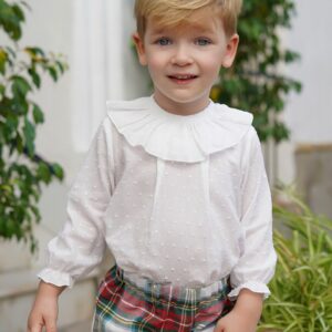 Conjunto de camisa y short de cuadros escoceses verde y rojo