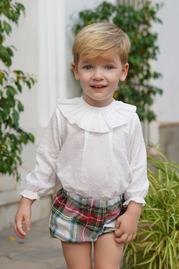 Conjunto de camisa y short de cuadros escoceses verde y rojo