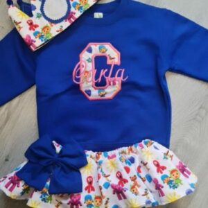 Conjunto de Cumpleaños sudadera y cubrepañal con volantes de Pocoyó y sus amigos