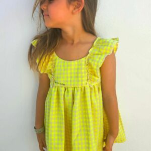 Vestido con bragas cuadros vichy amarillo fluor