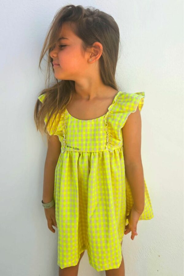 Vestido con bragas cuadros vichy amarillo fluor