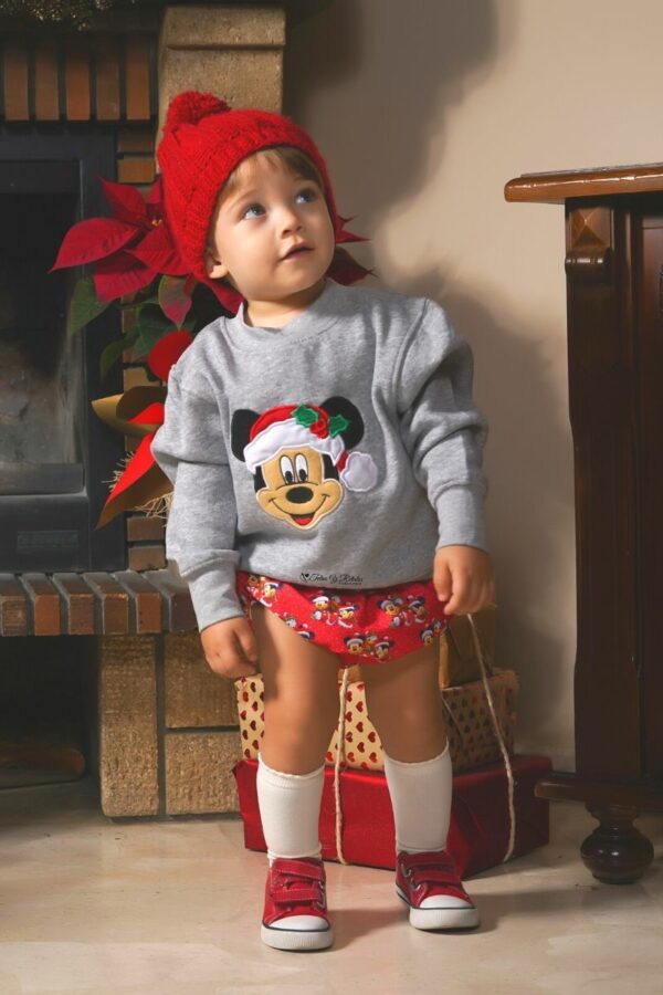 Conjunto de navidad mickey rojo y gris