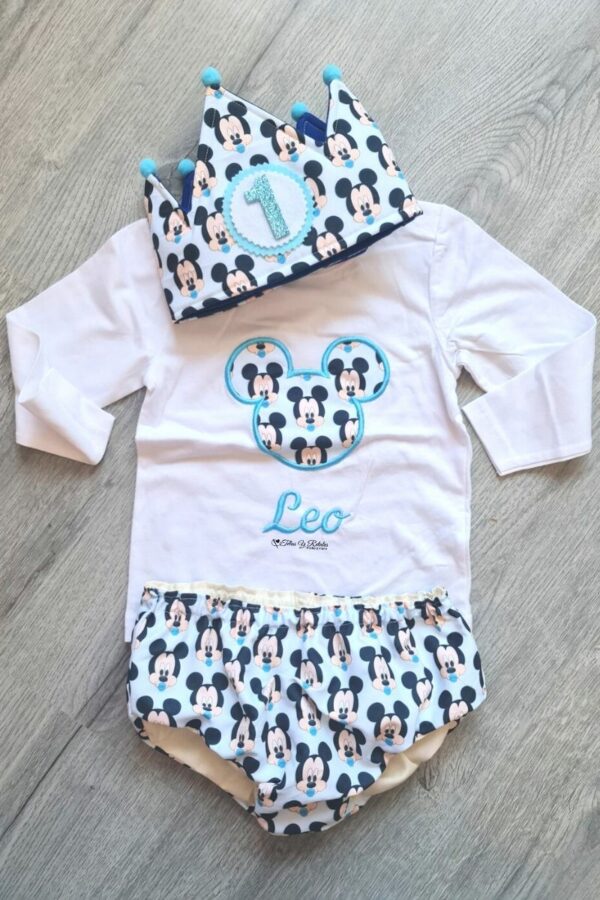 Conjunto personalizado de cumpleaños de baby mickey celeste con silueta