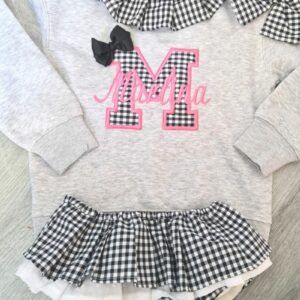 Conjunto personalizado gris con inicial de cuadros vichy negro - Imagen 2