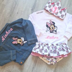Conjunto personalizado de cumpleaños la minnie con chaqueta vaquera