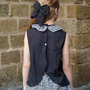 Conjunto de camisa de plumeti negra y braga con volante de cuadros vichy negro - Imagen 2