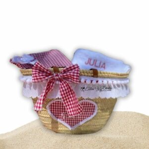 Cesta de playa personalizada de cuadro vichy rojo