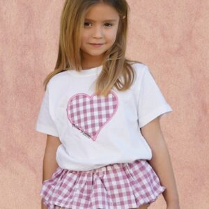 Conjunto corazón de cuadro de vichy rosa