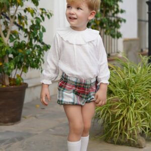 Conjunto de camisa y short de cuadros escoceses verde y rojo - Imagen 2