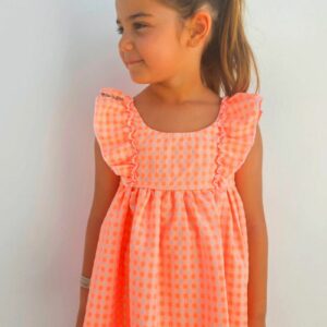 Vestido con bragas cuadros vichy naranja fluor