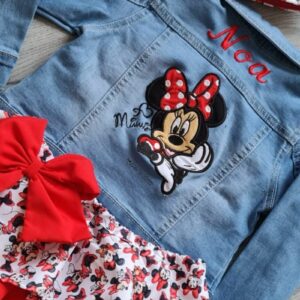 Conjunto de cumpleaños de chaqueta vaquera y cubrefalda rojo de minnie mouse - Imagen 2