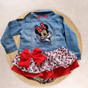 Conjunto de chaqueta vaquera y cubrefalda rojo de minnie mouse