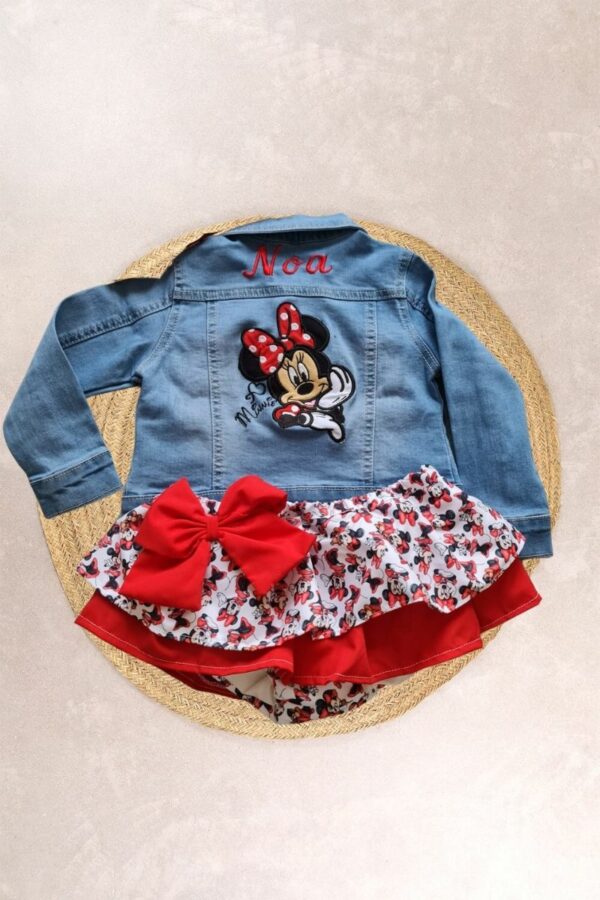 Conjunto de chaqueta vaquera y cubrefalda rojo de minnie mouse