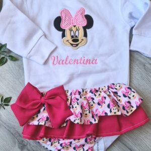 Conjunto de la minnie con el lazo rosa y lunares