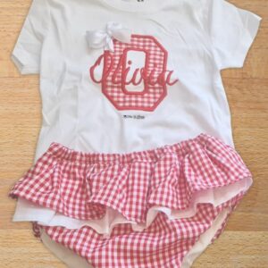 Conjunto camiseta y cubrefalda de cuadro vichy rojo