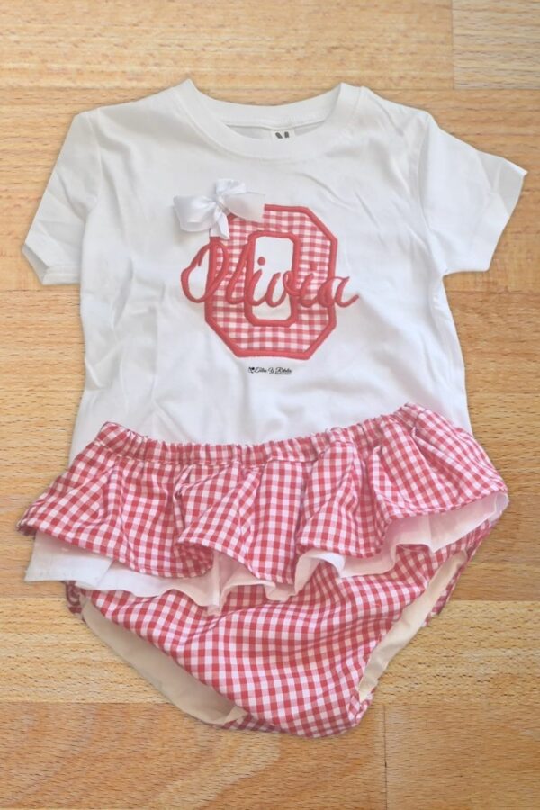 Conjunto camiseta y cubrefalda de cuadro vichy rojo