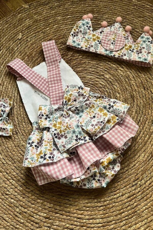Peto de Cumpleaños Primavera con cuadros vichy rosa