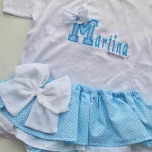 Conjunto camiseta y cubrefalda de Topitos Celeste