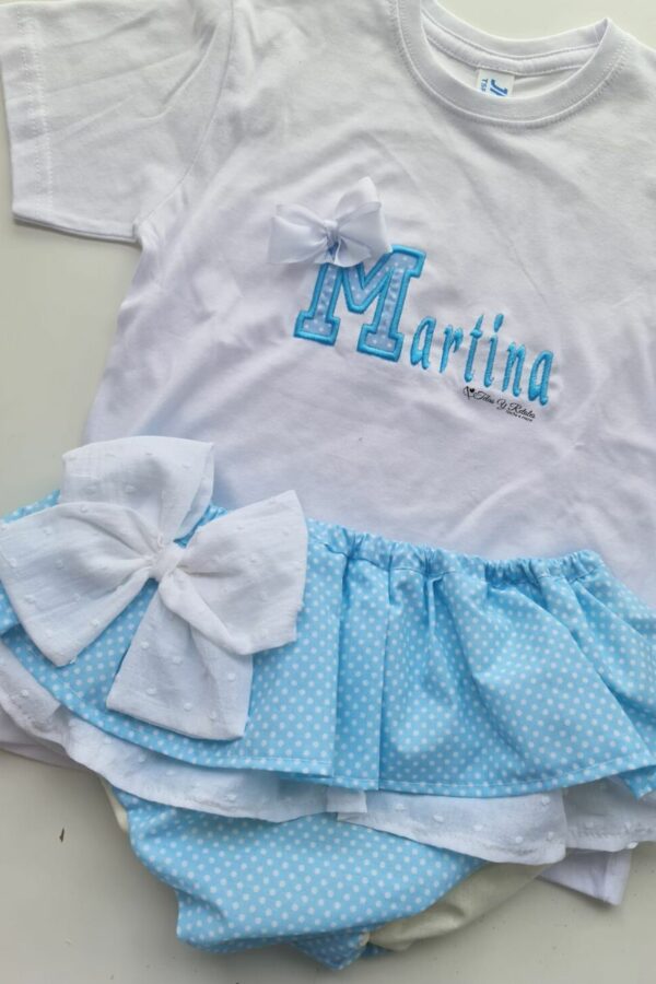 Conjunto camiseta y cubrefalda de Topitos Celeste