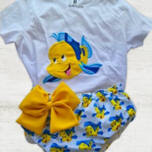Conjunto camiseta y cubrepañal con lazo de Flounder
