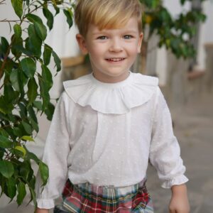 Conjunto de camisa y short de cuadros escoceses verde y rojo - Imagen 3