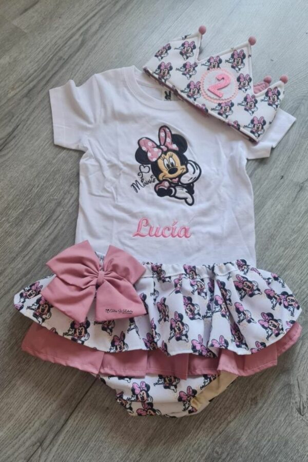 Conjunto de Cumpleaños blanco de Minnie con nombre