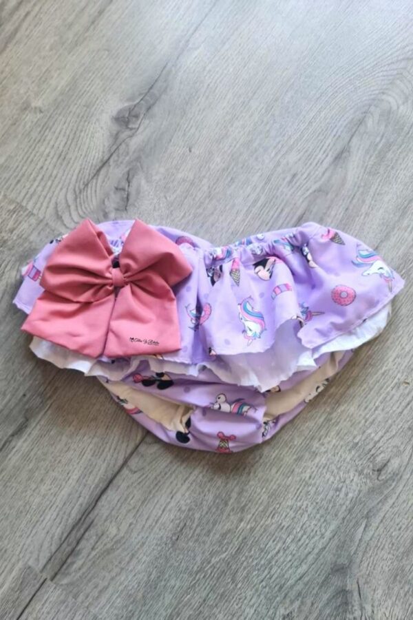 Cubrefalda con volante de lila de minnie y unicornio