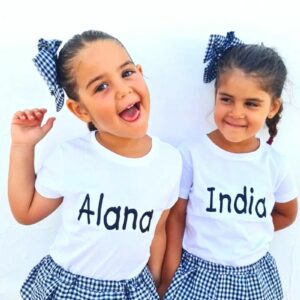 Conjunto camiseta con nombre y cubrefalda de cuadro vichy negro - Imagen 2