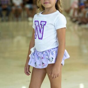 Conjunto camiseta con inicial y cubre con volante lila minnie unicornio