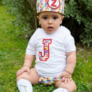 Conjunto de Cumpleaños de corona, camiseta con inicial y cubrepañal del payaso Plim Plim