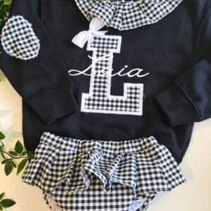 Conjunto Sudadera y Cubrefalda con inicial tela vichy - Imagen 3