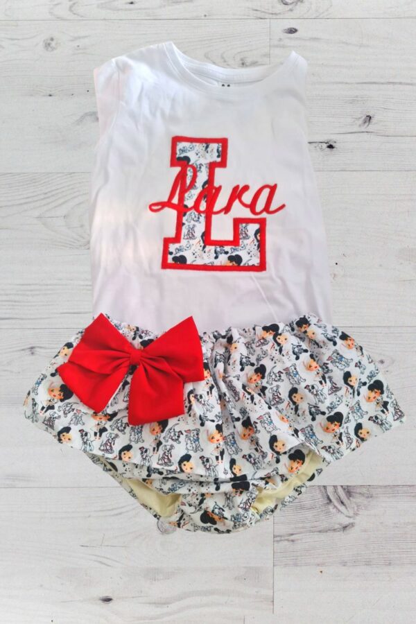 Conjunto camiseta con inicial y cubre con volante Cruella y 101 Dálmatas
