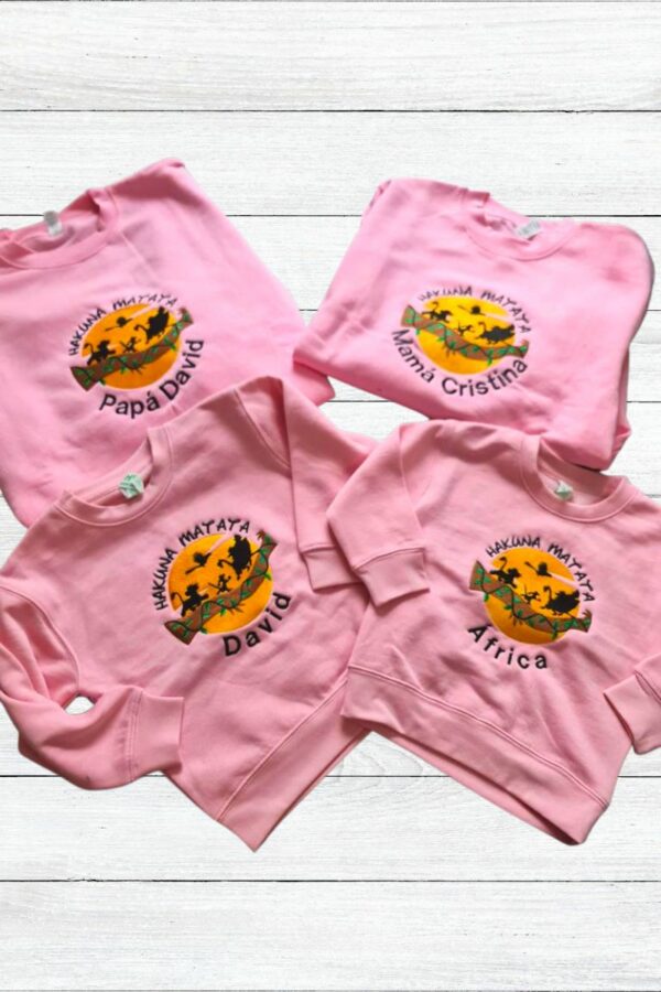 Pack familiar de la sudadera rosa "Hakuna Matata"
