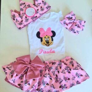 Conjunto de Cumpleaños camiseta y cubrepañal con volantes de minnie mouse