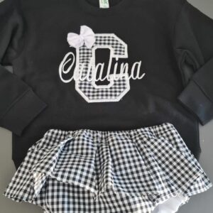 Conjunto Sudadera y Cubrefalda con inicial tela vichy - Imagen 5