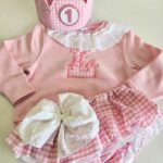 Conjunto de cumpleaños rosa de cuadros vichy