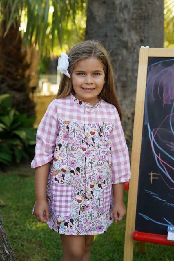 Babi escolar disney con cuadros vichy rosa