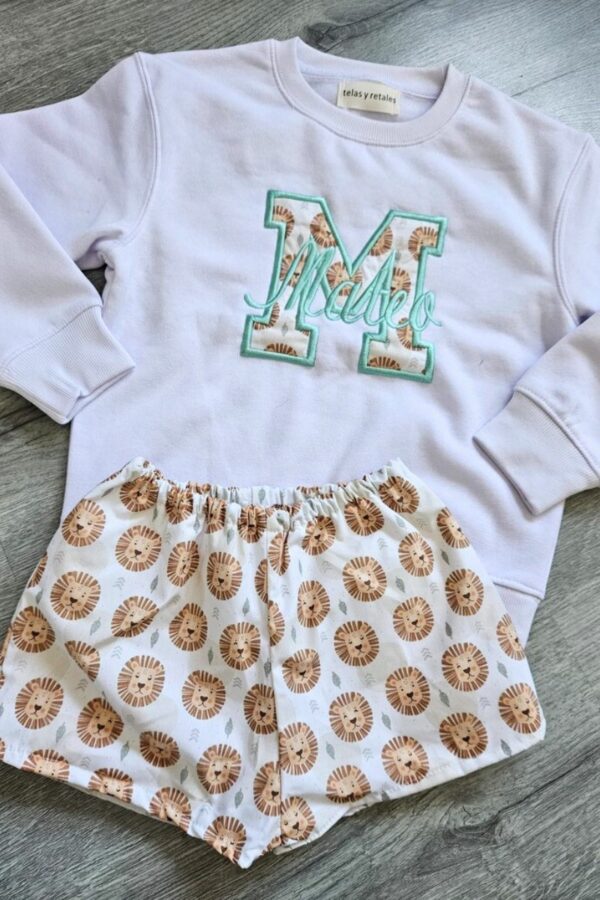 Conjunto sudadera y short Leoncito con inicial y nombre